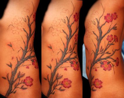 Cherry Blossom Ribs Tattoo